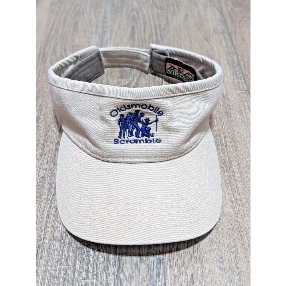 Vintage Oldsmobile Scramble Golf Viser Hat Cap Beige Adjustable Logo Embroidered